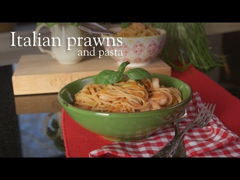 Italian prawns with creamy tomato sauce and vegetable spaghetti recipe