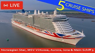 SHIPS TV -  Norwegian Star, MSV Virtuosa, Aurora, Iona & Mein Schiff 3 Departing Southampton (LIVE)