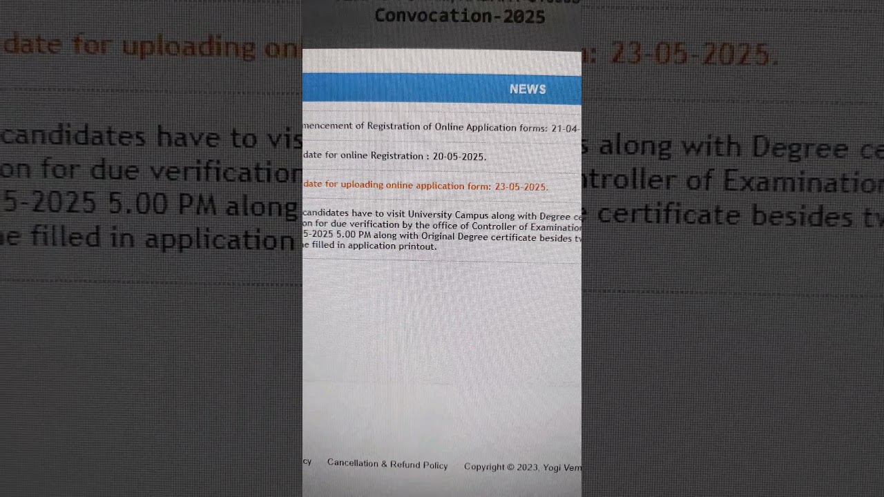 YVU CONVOCATION LAST DATE 23/05/2025 || YVU Original Degree Certificate APPLY HERE