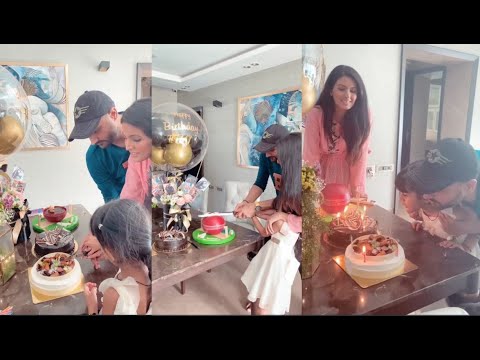 Geeta Basra Celebrates Hubby Harbhajan Singh Birthday ,Daughter Hinaya Hit Pinata Cake By Bat !