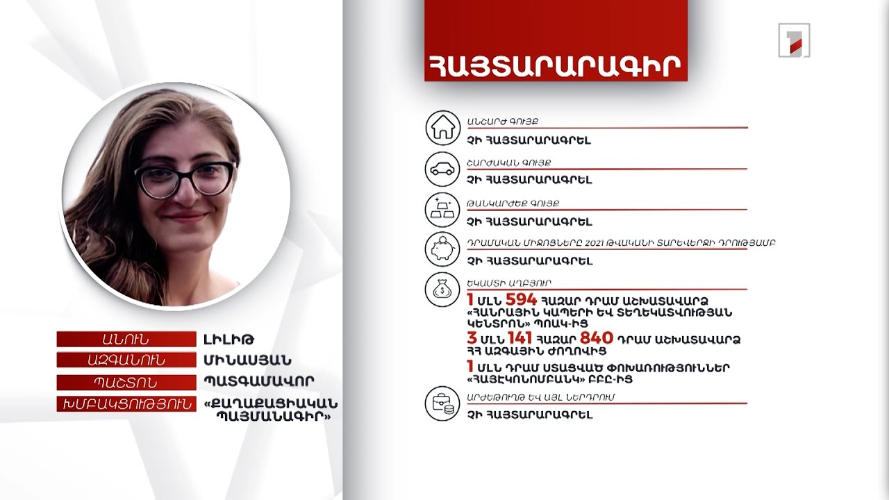 Ո՛չ անշարժ ու շարժական գույք, և ո՛չ էլ դրամական միջոցներ. պատգամավոր Լիլիթ Մինասյանի հայտարարագիրը