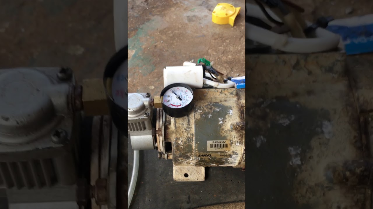 modifikasi kompresor bekas menggunakan mesin pompa air sanyo