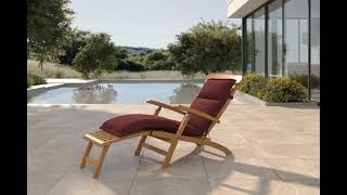 OUTFLEXX Matera Gartenliege, natur/bordeaux, Teakholz/Polyester, 165 x 58 cm, klappbar, witterungsbeständig, mit Fußkappen