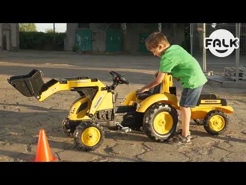 Traktors ar pedāļiem ar kausu un piekabi FALK KOMATSU Yellow