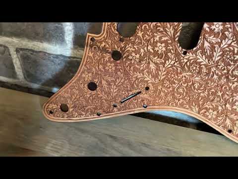 Wood Pickguard for Stratocaster HSS and SSS Laser engraved Real Cherrywood with Unique Artwork image 9