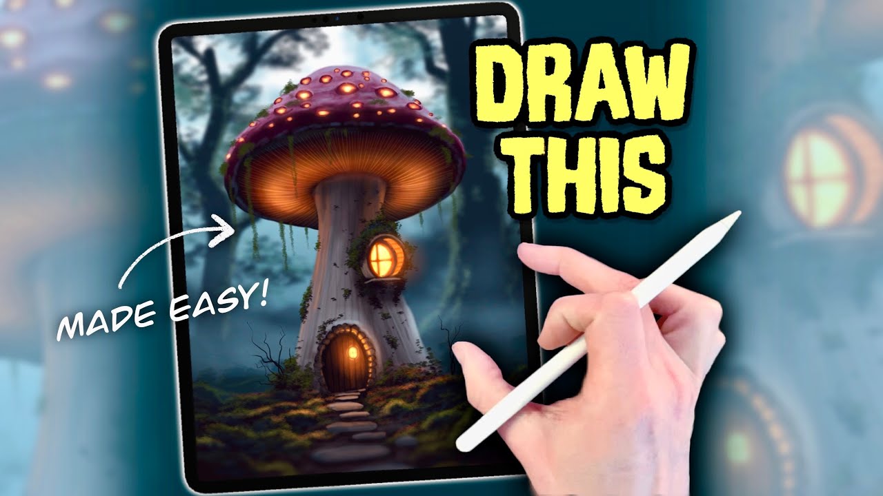 PROCREATE Landscape Drawing Tutorial - EASY steps Magical Mushroom