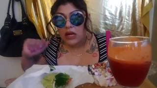 Spinach wraps and peaches and cream/MUKBANG