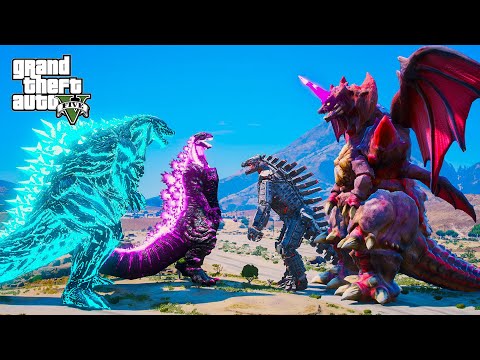 GTA 5 Mods | Godzilla Earth & Shin Godzilla vs Destroyah & Mechagodzilla