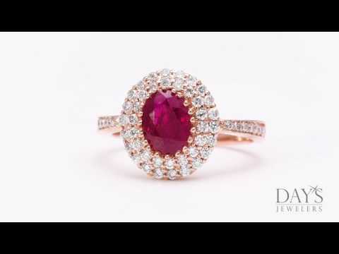 Ruby Fashion Ring in 14kt Rose Gold with Diamond Halo (3/4ct tw)