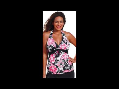Shore Club Womens Plus Size Rosewood Tie Front Halter Tankini Top Multi