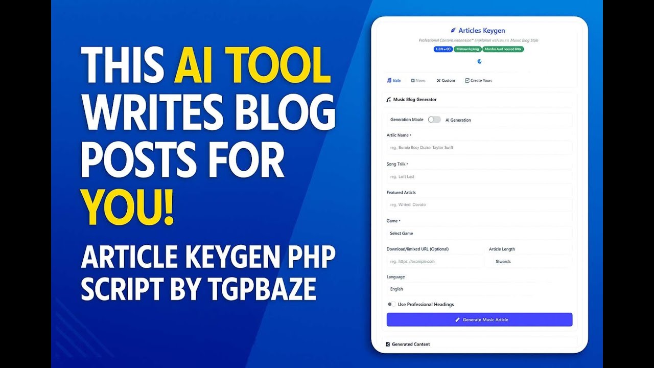 This AI Tool Writes Blog Posts for You!  Article Keygen PHP Script by Tgpbaze