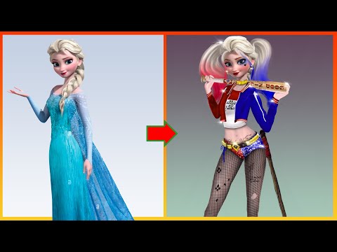 Frozen: Elsa Frozen Glow Up Into Harley Quinn - Disney Princesses Transformation