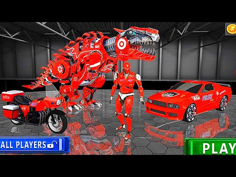 Red Police Dino Robot Car: Multi Car Robot Bike Transformation Game 2021 - Android Gameplay