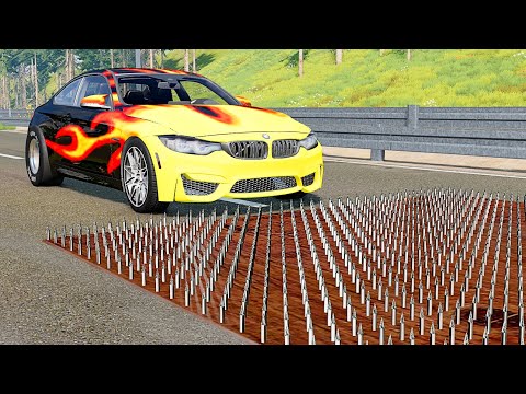 Cars Driving on Bed of Nails - BeamNG.drive