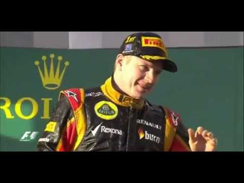 Kimi Raikkonen on podium with Vettel and Alonso after Wining Australia F1 2013
