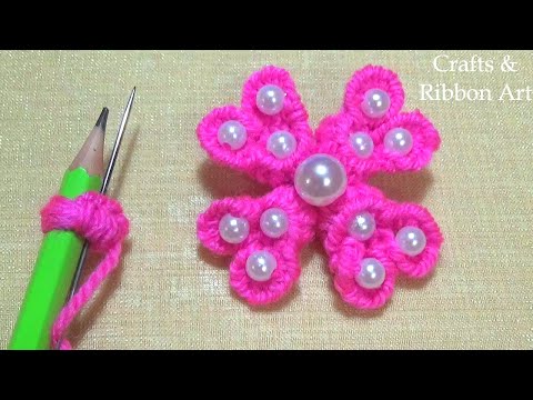 Amazing Woolen Flower Making Ideas with Pencil - Hand Embroidery Flower Design - Sewing Hack
