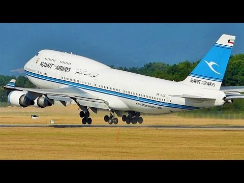 Kuwait Airways Boeing 747-400(M) landing &amp; takoff at Geneva/GVA/LSGG