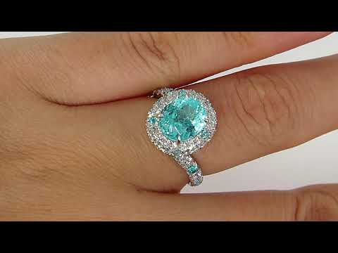 Rare GIA 4ctw Natural PARAIBA Tourmaline & Diamond Platinum Ring