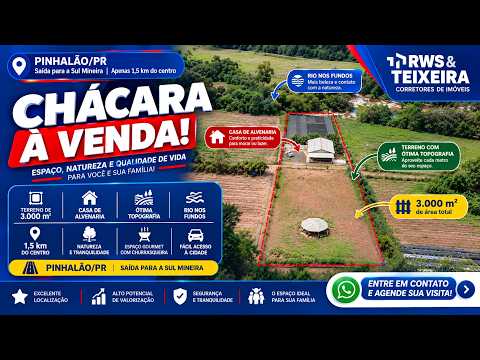 🌿 CHÁCARA À VENDA EM PINHALÃO-PR | 3.000 m² + RIO NOS FUNDOS | R$ 600 MIL