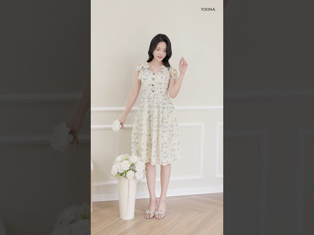 EHK9X507 - Đầm thô hoa xanh