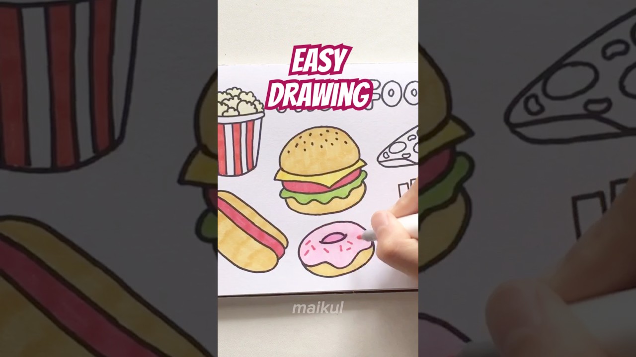 Gambar kartun makanan simple | doodle | how to draw fast food #doodle #menggambar