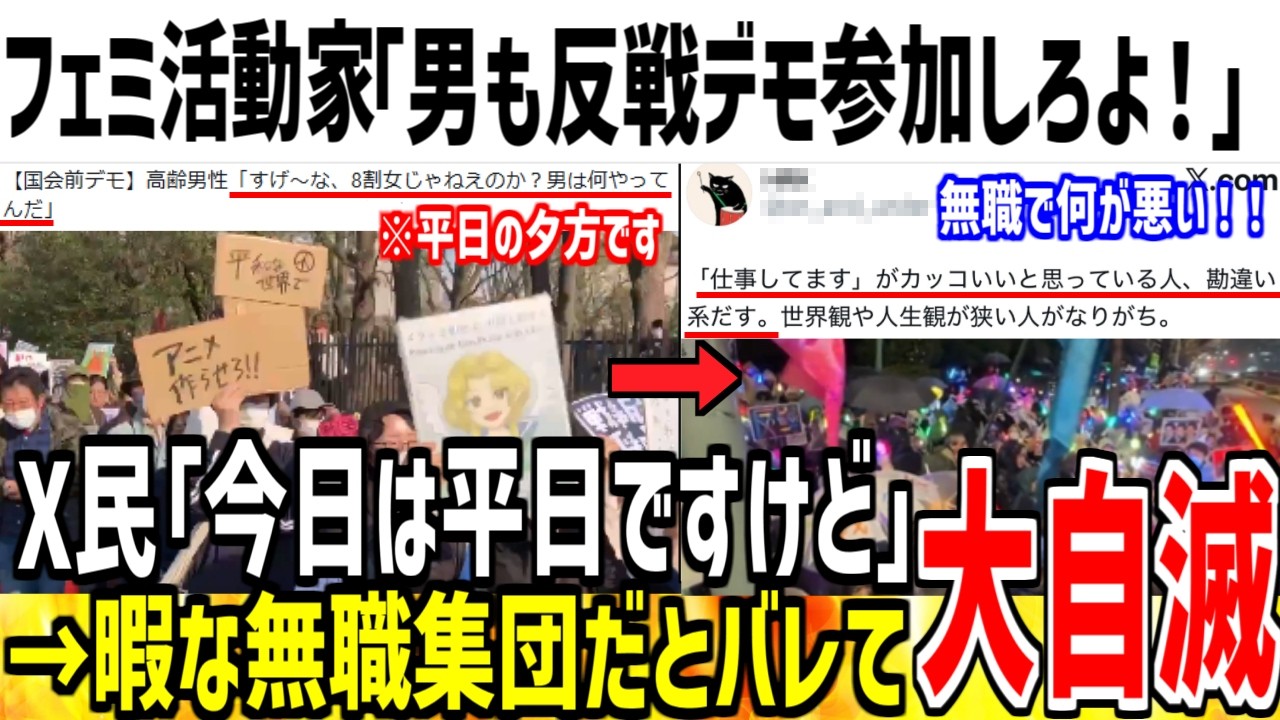 フェミ活動家「若い男も平日のデモ参加しろ！意識低すぎ！」→x民「仕事してたら無理ですよ」【ゆっくり解説】