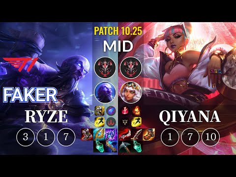 T1 Faker Ryze vs Qiyana Mid - KR Patch 10.25