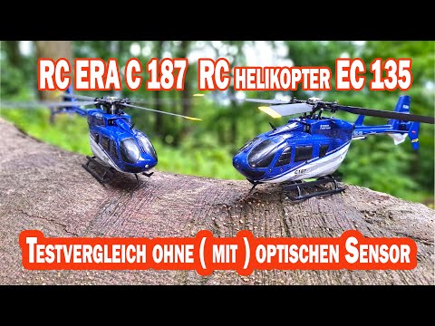 Vergleich RC Hubschrauber RC ERA EC 135 C187 mit und ohne optischen Sensor während des Flugversuchs.