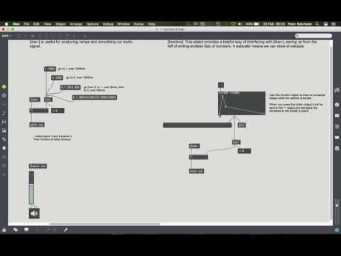 Max 7 Tutorials: 4.1 Basic Synthesis—enveloping using [function] & [line~]