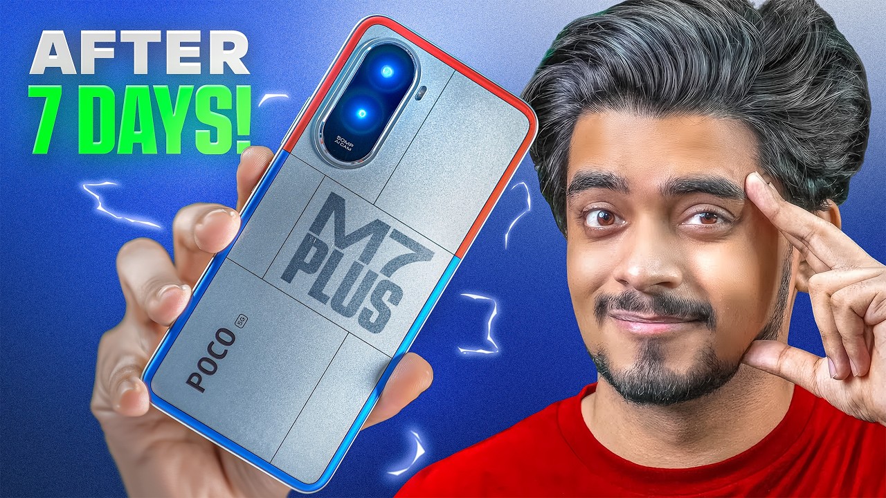 Xiaomi Poco M7 Plus in Chrome Silver color showing its unique camera module design