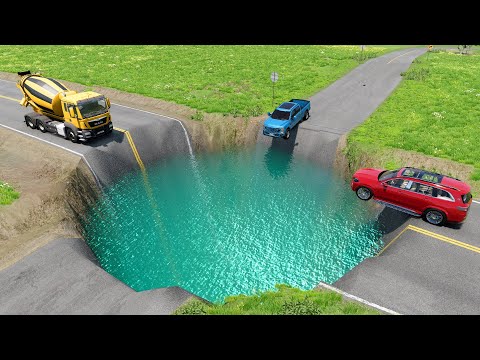 Cars vs Giant Water Pit #2 - Impossible Vehicle Crashes - BeamNG.Drive