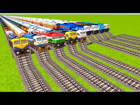 TEN FASTEST TRAINS VS TEN MASSIVE SPEED BUMPS AND RISKY RAILROAD TRACKS NETWORK|Train simulator|