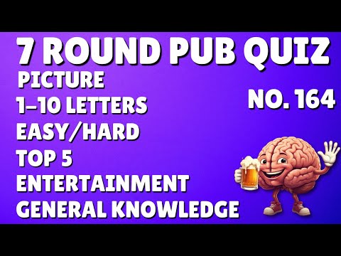 Pub Quiz: Picture Round, 1-10 Letters, Easy/Hard, Top 5, Entertainment & General Knowledge No164