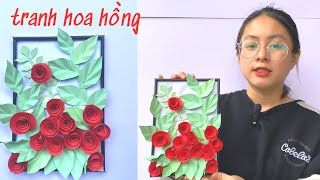 Bức tranh hoa với bông hoa hồng đỏ - Flower painting with red rose