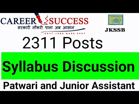 #Jkssb || Syllabus Discussion For Patwari || Junior Assistant || 2311 Posts @Career Success