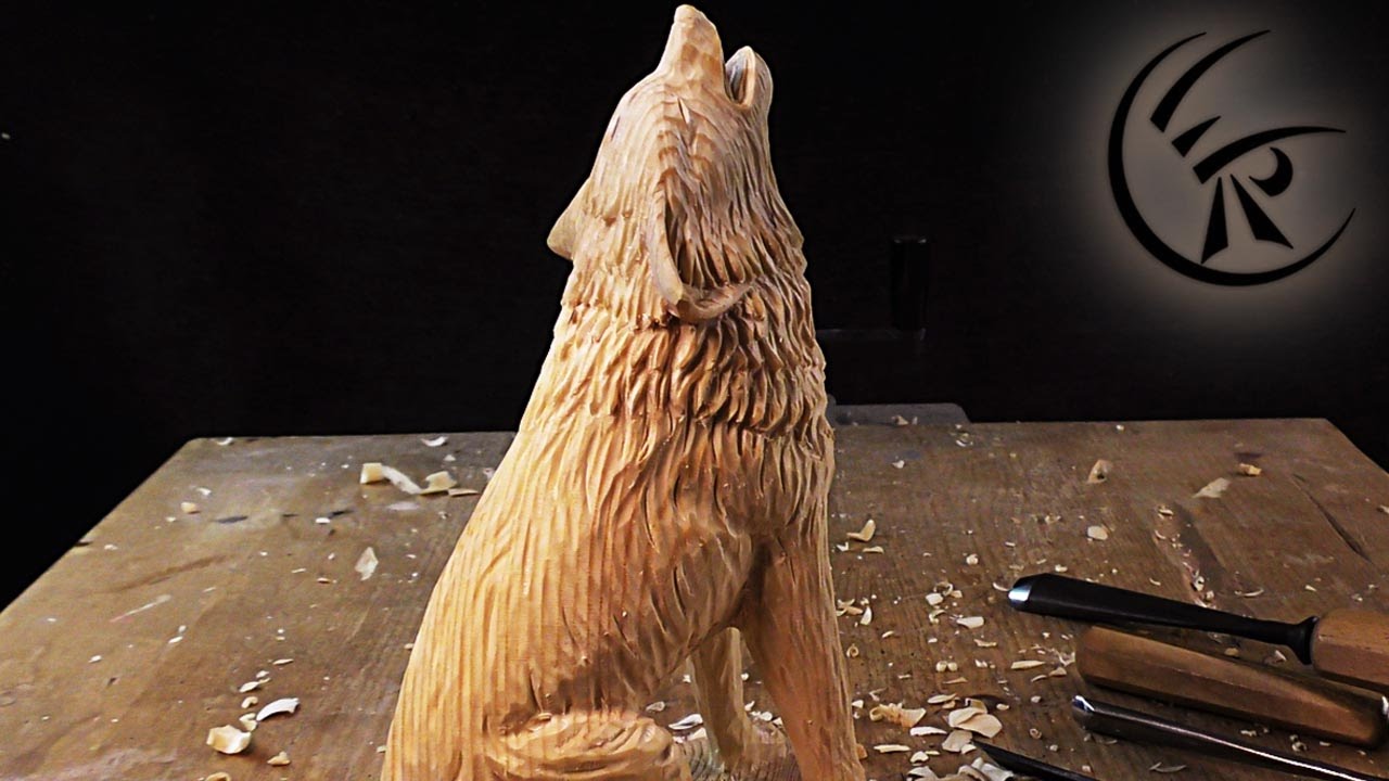 wooden sculpture of howling wolf time lapse by wiesel robot