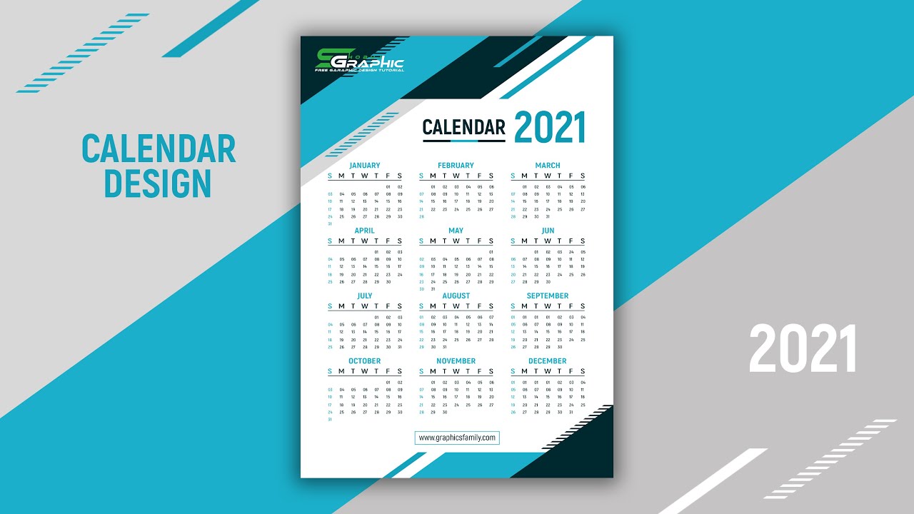 How to make a geometric style professional 2021 calendar blue design template