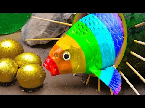 Stop Motion Cooking ASMR Rainbow Koi Fish | Underground Cooking | Cartoon Cute Crab Funny Video #27