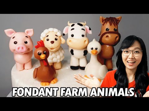 Farm Cake Toppers | Fondant Farm Animals | Farm Cake | Fondant Cow, Sheep, Pig, Horse, Chicken, Duck
