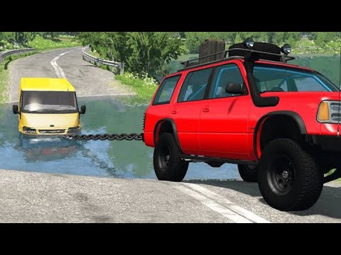 Wave Shaped Bridge Car Rescue - Cars vs Deep Water - BeamNG.Drive