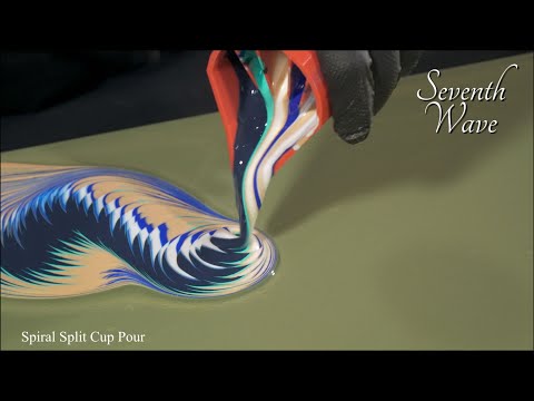 Seventh Wave 💫 Shimmering Acrylic Wandering Spiral Pour with Green Gold Negative Space!