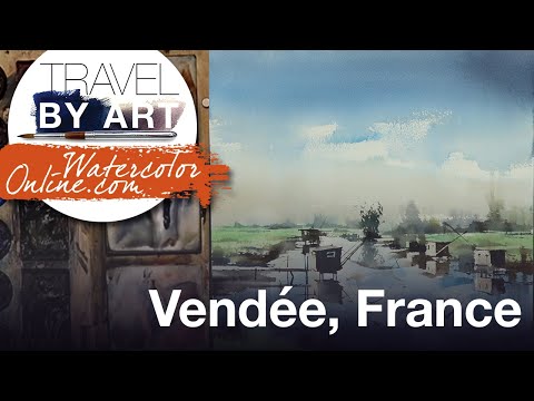 #206 Travel by art, Ep. 76: Vendée, France (Watercolor Landscape Tutorial)