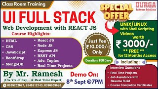 UI FULL STACK Web Development with REACT JS Class Room Training @ DURGASOFT