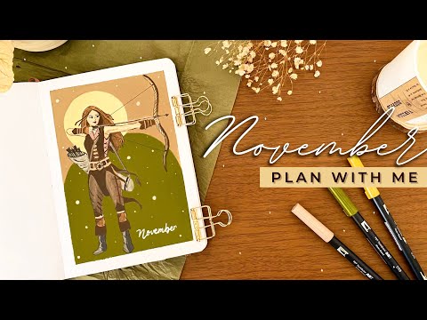 November 2021 Bullet Journal Setup • PLAN WITH ME • Archery / Sagittarius Theme with Gouache