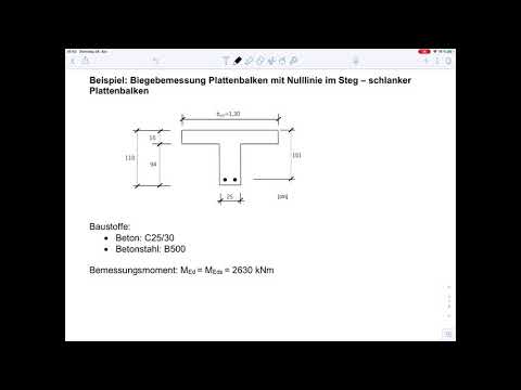 Massivbau 1 – Beispiel 10 Biegebemessung Plattenbalken mit Nulllinie im Steg (schlank)