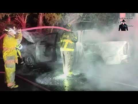 Patrulla de la PNC queda destruida tras incendiarse en ruta entre El Boquerón y Chiquimulilla, Santa