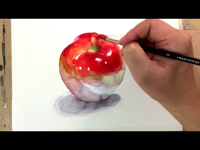 Realistic watercolor painting of apple by Cha Yeon