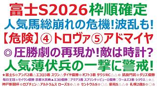 【富士ステークス2026】枠順確定　人気馬総崩れの危機！波乱も！？【危険】④トロヴァトーレ ⑤アドマイヤズーム ◎圧勝劇の再現か！敵は時計のみ？人気薄伏兵の一撃に警戒！