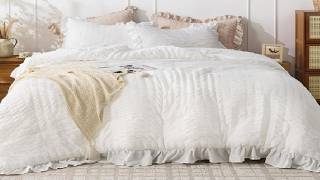 JOLLYVOGUE Queen Comforter Set, White Seersucker 3 Pieces Comforters Queen Size, SO Feminine and Lig