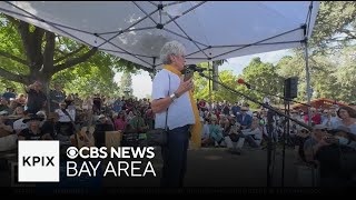 Folk singer, activist Joan Baez takes part in Palo Alto &quot;No Kings&quot; protest